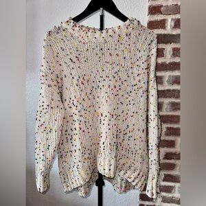 Seven7 Cream Confetti Multicolor Polka Dot Pullover Crew Sweater Women’s Small S